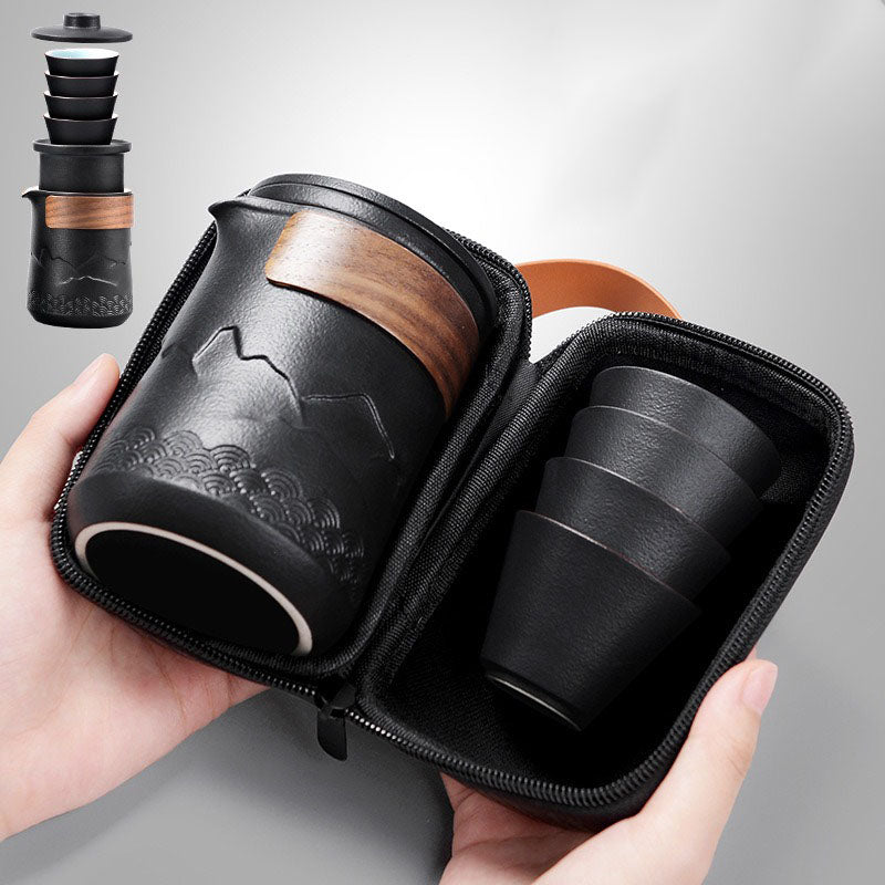 Reis Theeset Keramiek Compact Met Theepot Kopjes En Reistas Bergdesign | Restfield