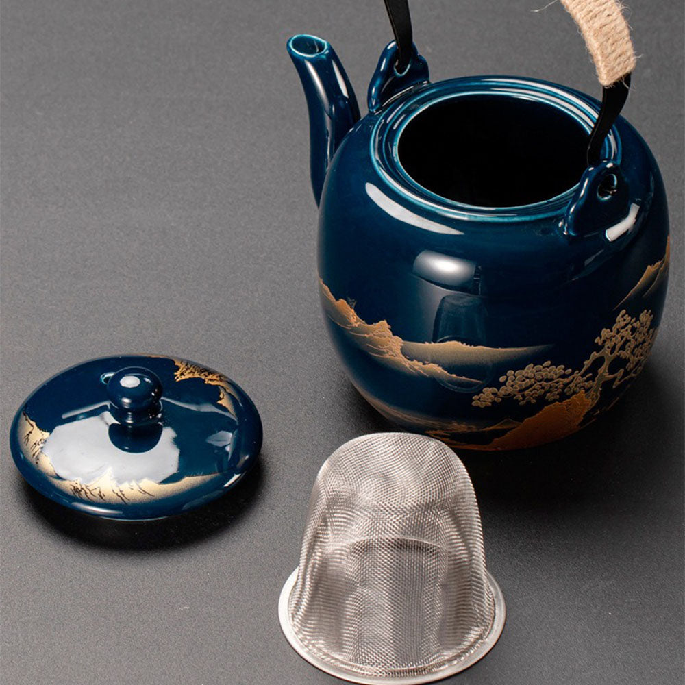Japanisches Gongfu Teeservice mit Tablett Porzellan Blau Berglandschaft 8-teilig | Restfield